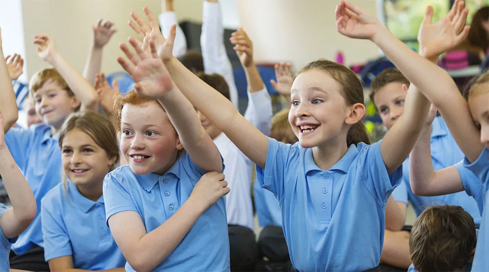 Edutech Term 4 Trail Creative Portrait Happy Girl Student with hands up